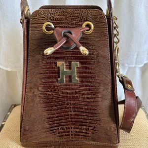 Lizard Embossed Vintage Triangle Crossbody Purse